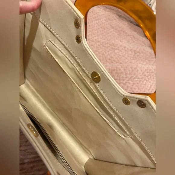 Elegant Vintage Tan and Cream Women's Handbag Great Condition Weave Woven - Picture 6 of 10